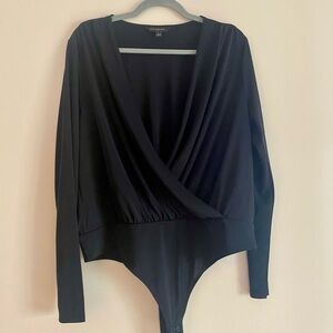 Wrap Long-Sleeve Bodysuit - Black